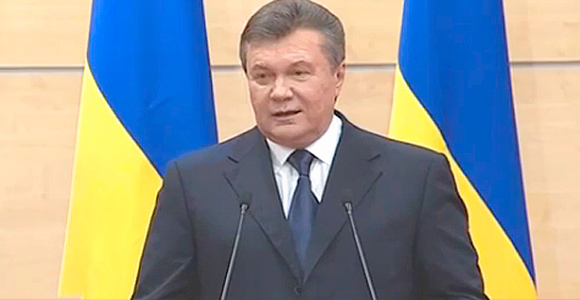 Кадр трансляции сегодняшнего выступления Януковича в Ростове. 