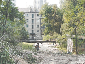 Спилив деревья под домом, строители проложили тут "автобан" для своей техники. Фото Ольги Кромченко