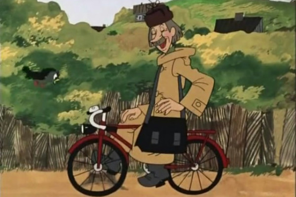 Киевский Печкий надеется ездить на велосипеде круглый год. Скриншот с мультфильма "Лето в Простоквашино".