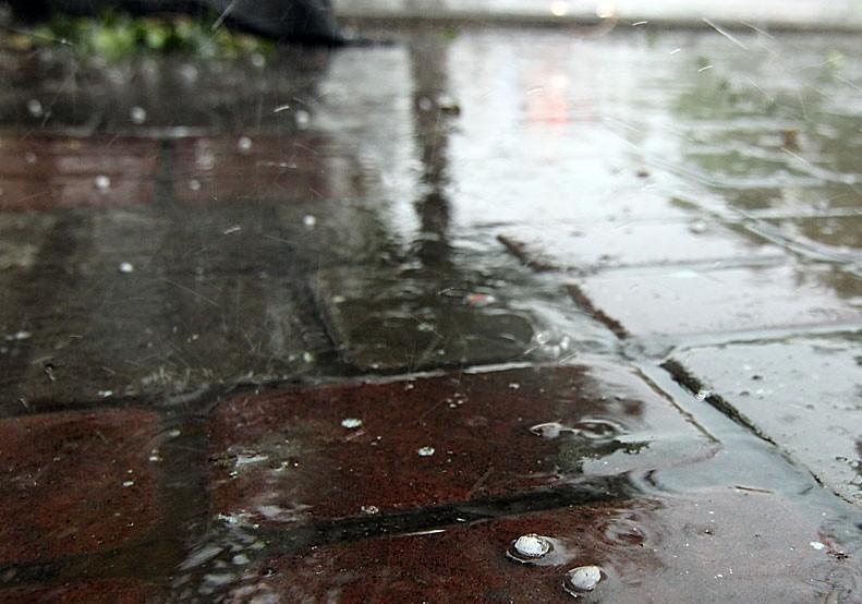 Новость - Транспорт и инфраструктура - Фотофакт: в Киеве коммунальщики укладывают асфальт под проливным дождем