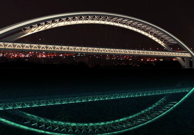 Какой может быть подсветка Подольского моста. Источник фото: скрин из видео
