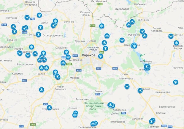 Где в Харьковской области запрещено рыбачить с 1 ноября. Скриншот: карта зимовальных ям
