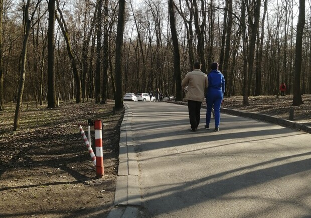 Вандалы-автомобилисты снесли шлагбаумы в Голосеевском парке. Фото: Nastia Kostiuchenko