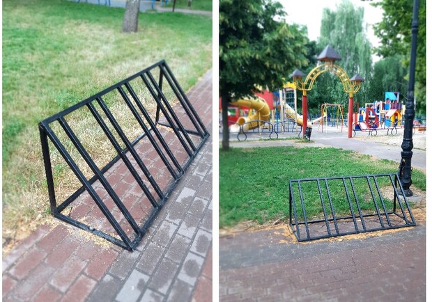 В парке "Отрадном" установили неправильные велопарковки. Фото: kyivbikecity
