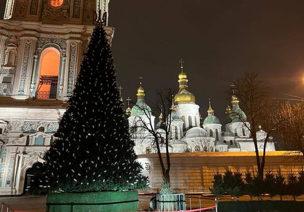 На Софийской площади установили главную елку. 