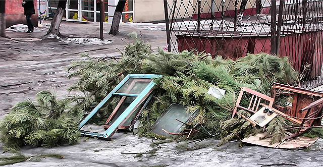 Продавцы выбросили ненужные елки прямо на улицы. Фото с сайта dumskaya.net
