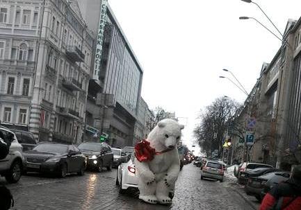 Новость - Досуг и еда - Фотофакт: по центру Киева возили огромного плюшевого медведя
