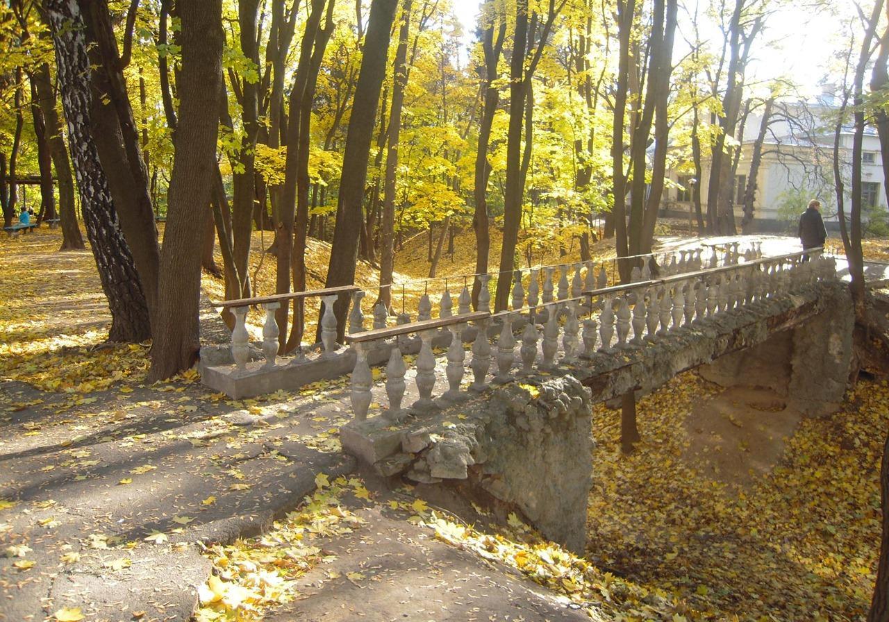 В парке института произошел обвал моста. Фото: Жизнь в Киеве