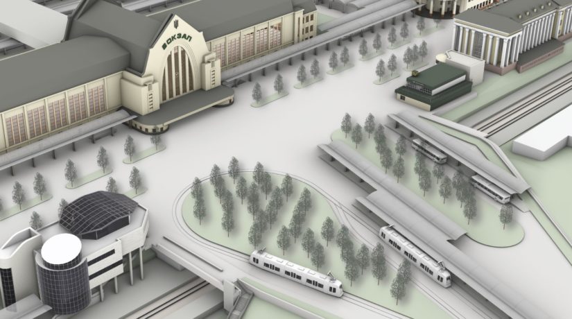 Новость - Транспорт и инфраструктура - Зеленые зоны, трамваи и речка Лыбедь: городские дизайнеры показали проект Вокзальной площади