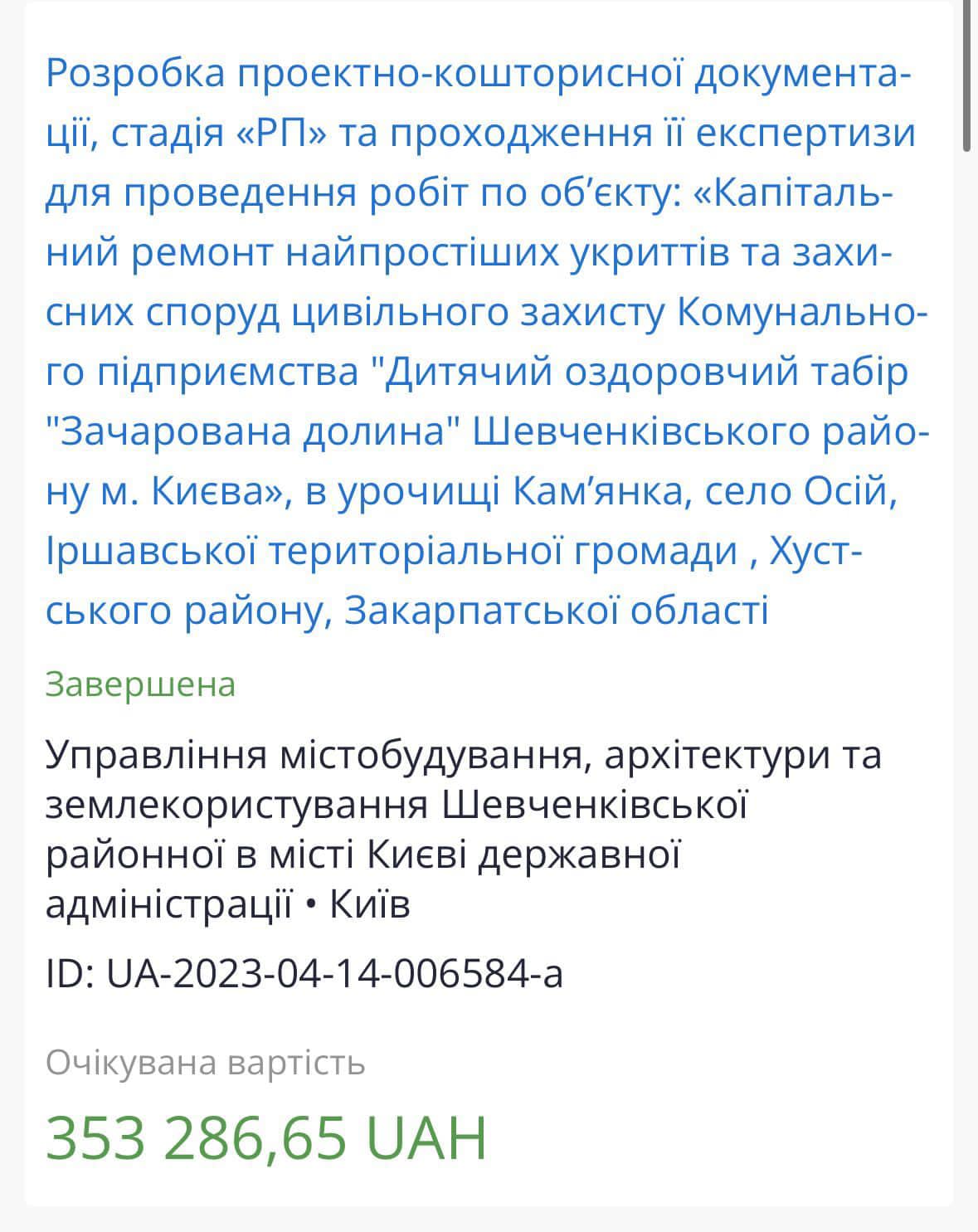 Тендер на укриття в Закарпатській області