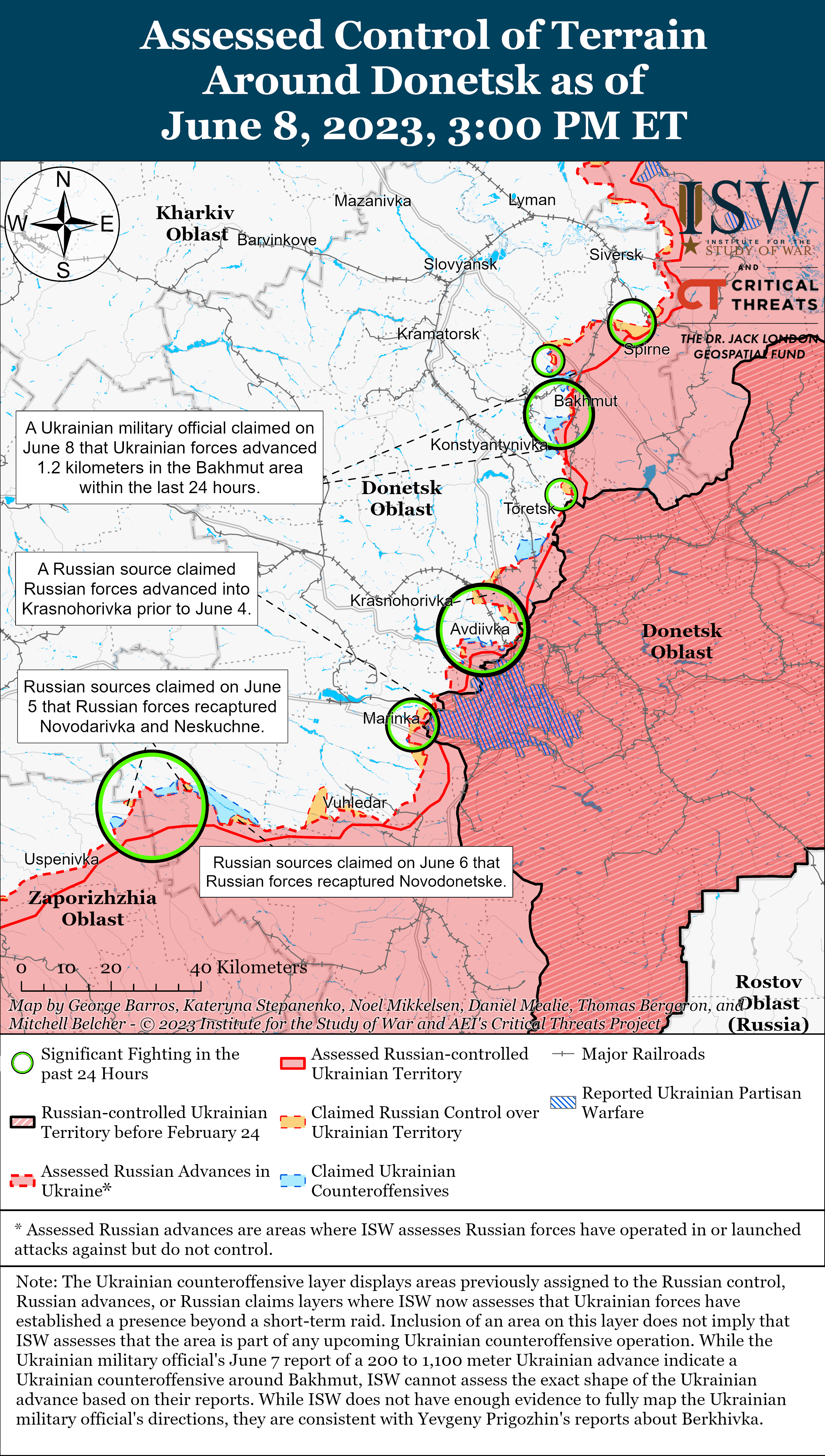 Карта боевых действий в Украине 9 июня. || Фото: ISW