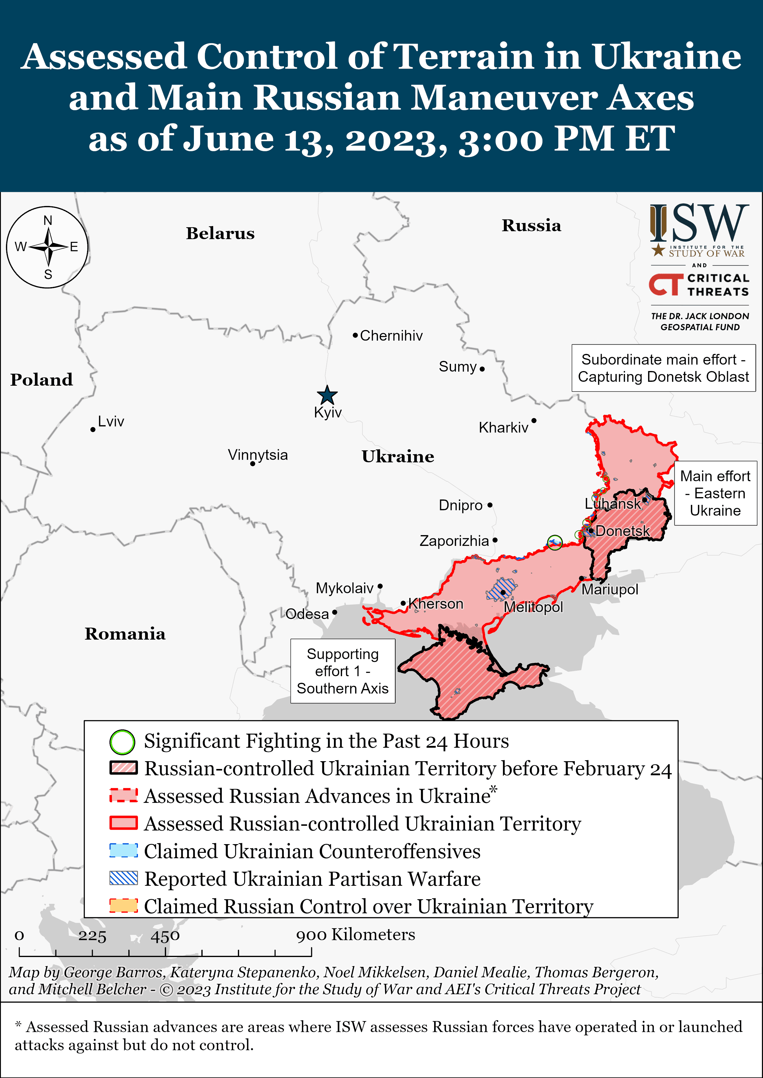 Карта боевых действий в Украине 14 июня. || Фото: ISW