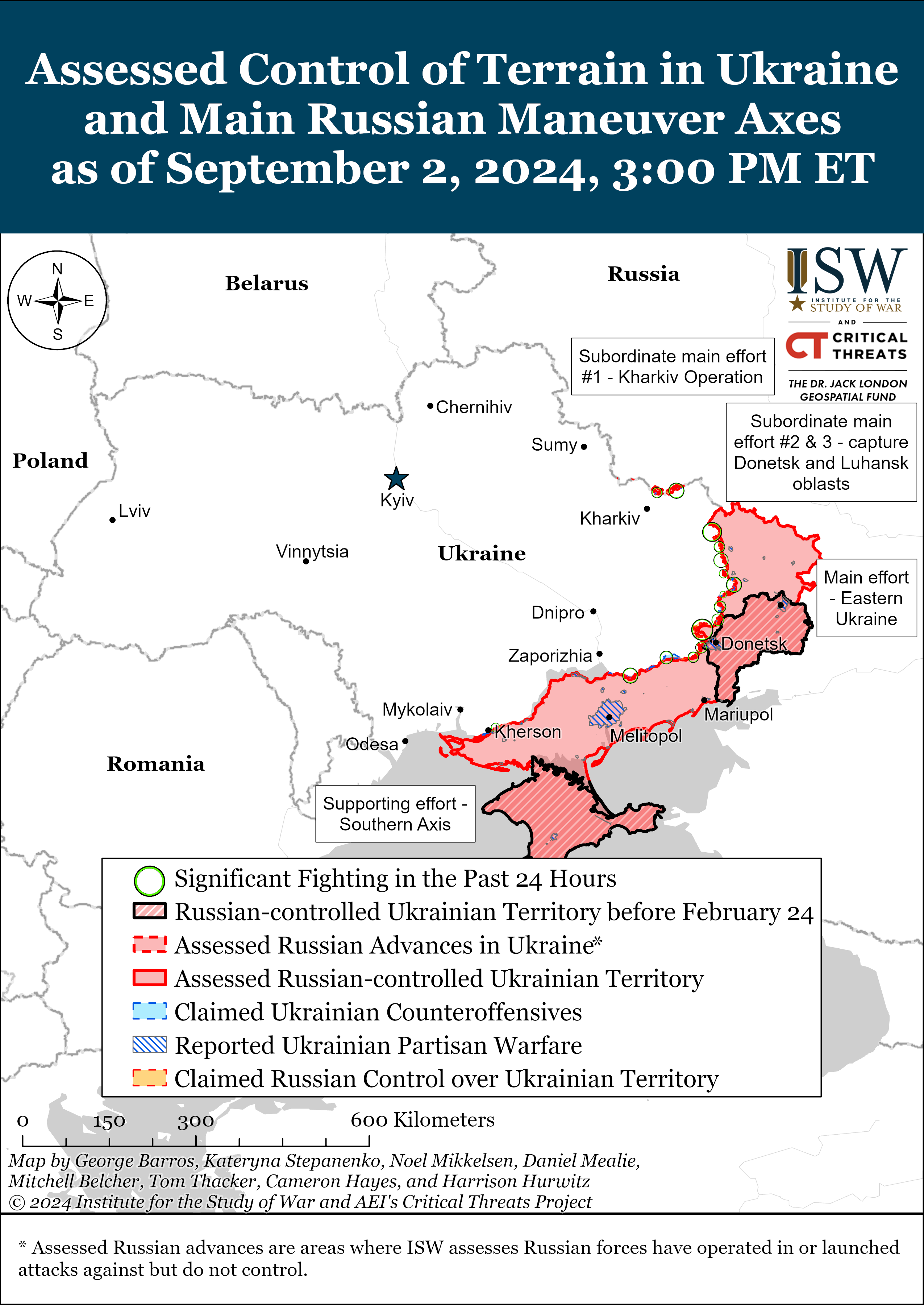 Карта бойових дій в Україні 3 вересня