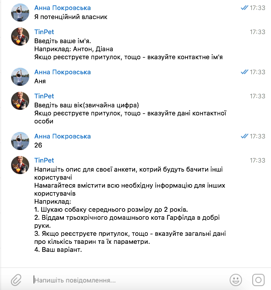 З'явився чат-бот для влаштування в сім'ї бездомних тварин у Києві