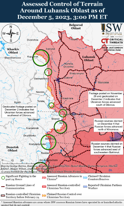 Карта бойових дій в Україні 7 грудня. || Фото: understandingwar.org