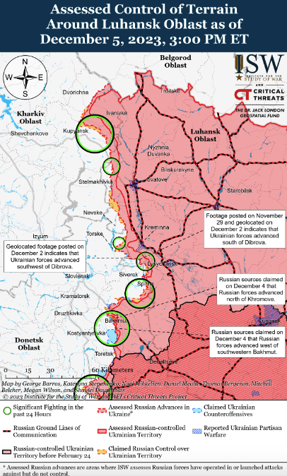 Карта боевых действий на Украине 7 декабря. || Фото: understandingwar.org