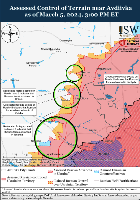 Карта бойових дій на 6 березня 2024.