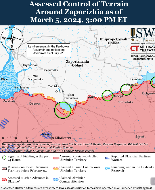 Карта бойових дій на 6 березня 2024.