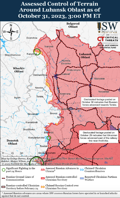 Мапа бойових дій в Україні 1 листопада.