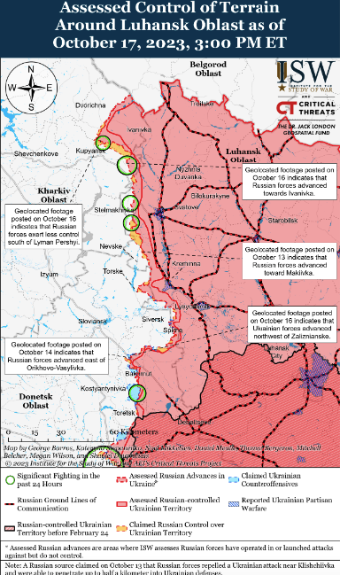 Мапа бойових дій в Україні 18 жовтня