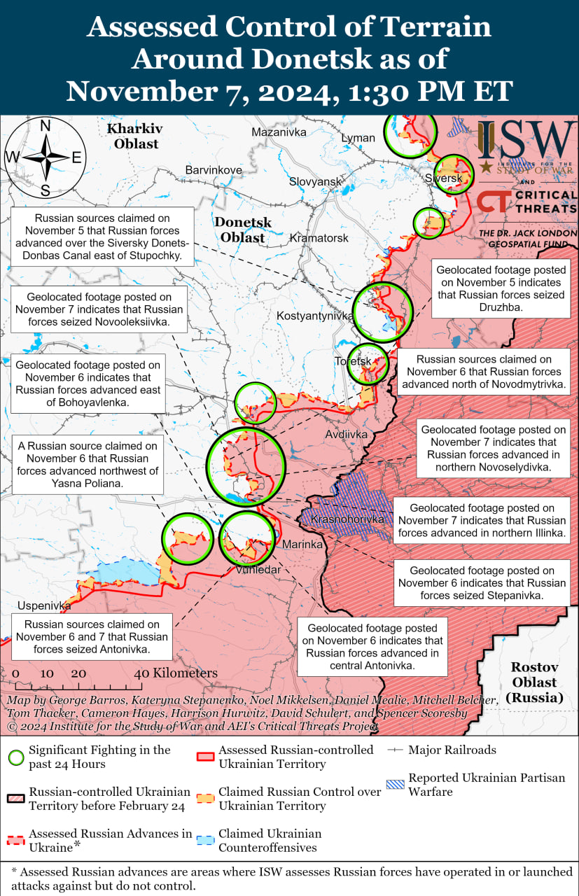 Карта бойових дій в Україні 8 листопада.