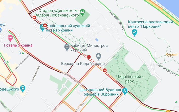 Пробка на Грушевского. Фото: скриншот Google