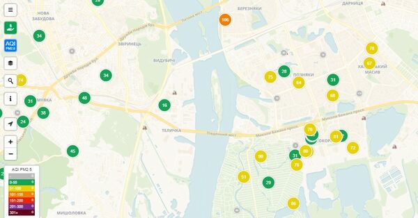 Уровень загрязненности воздуха 22 сентября 8:00. Фото: saveecobot