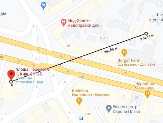 Прямое расстояние. Фото: скриншот Google Maps