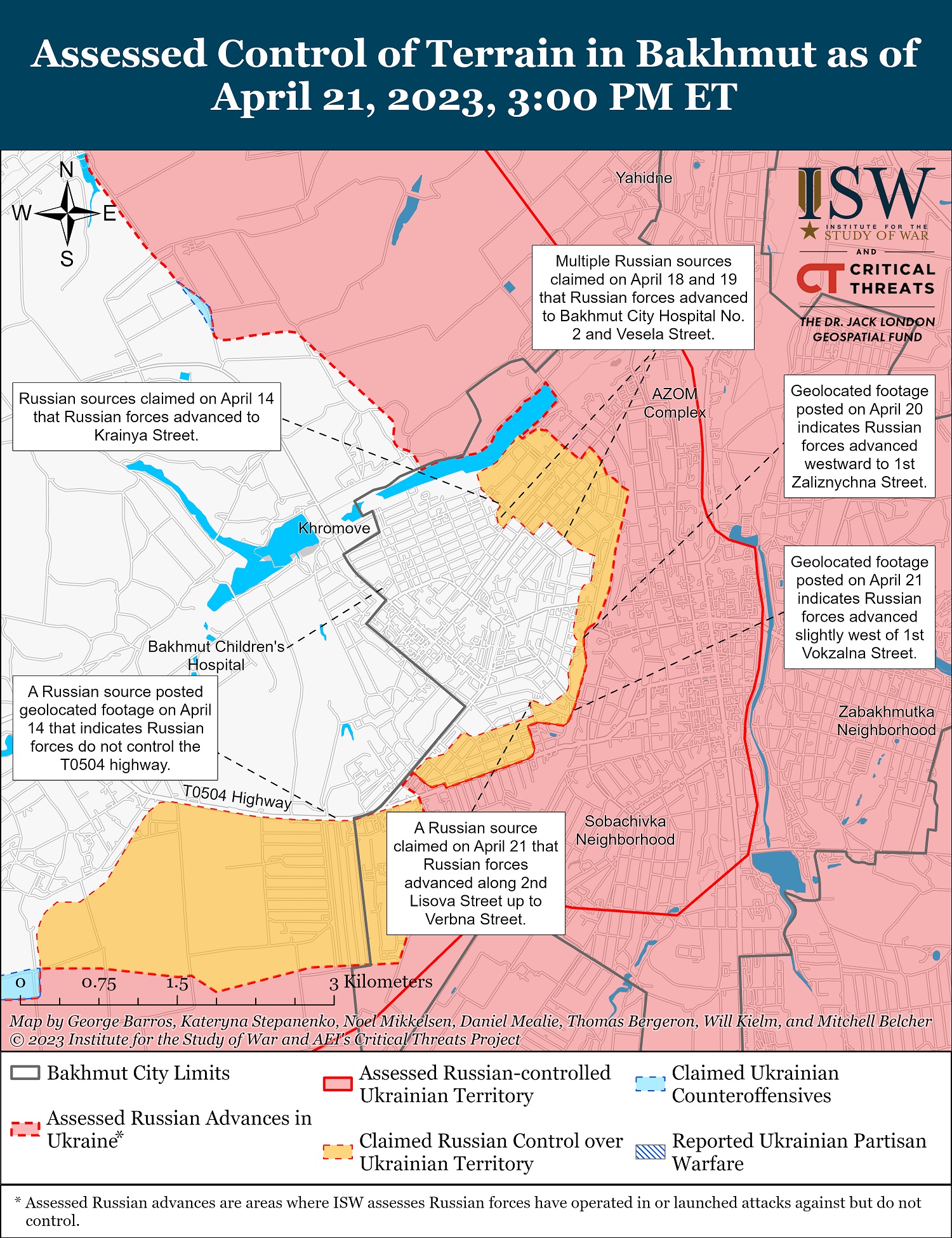 Карта боевых действий в Украине 22 апреля 2023 года.