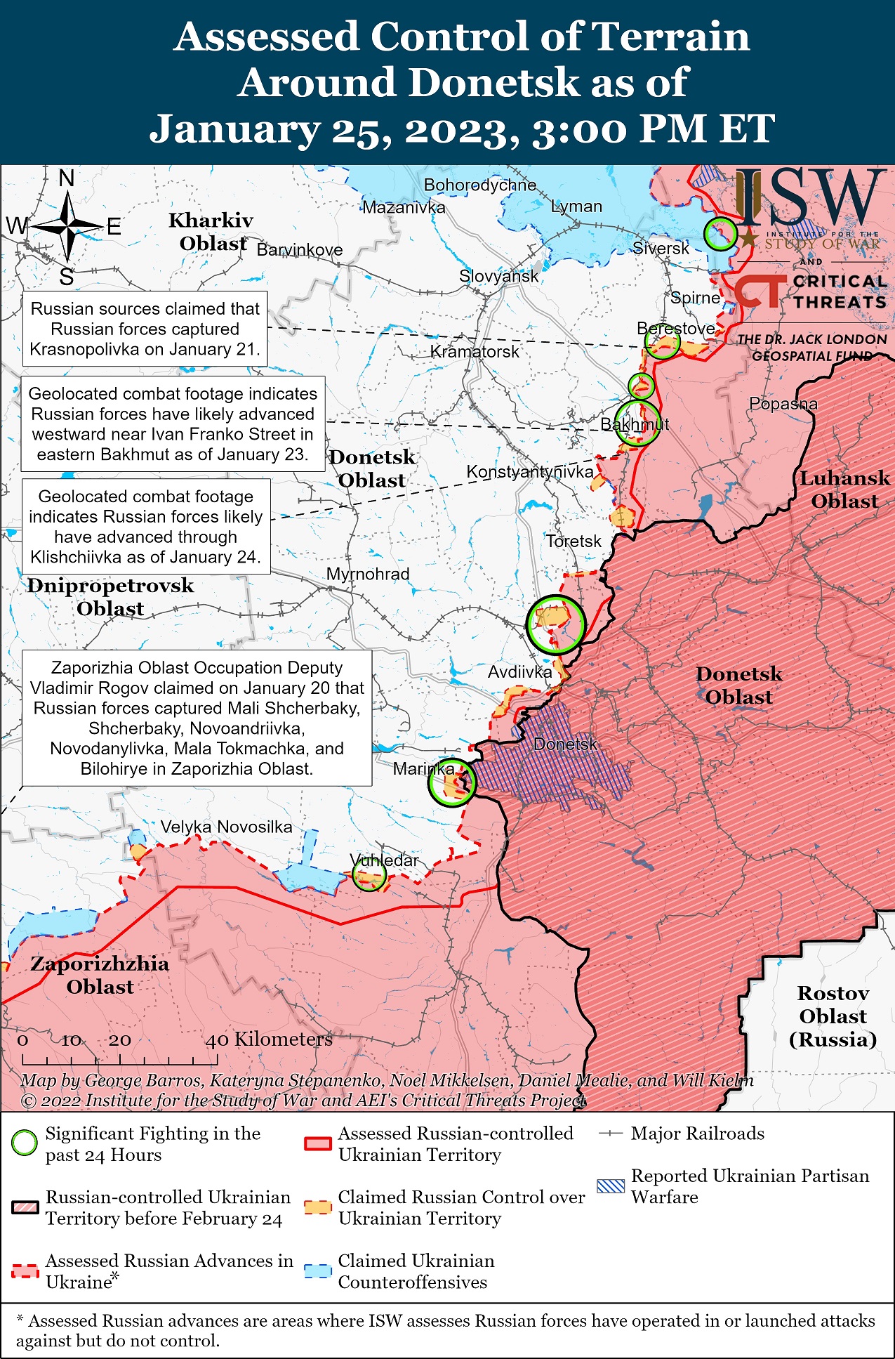 Мапа бойових дій в Україні 25 січня фото: understandingwar.org