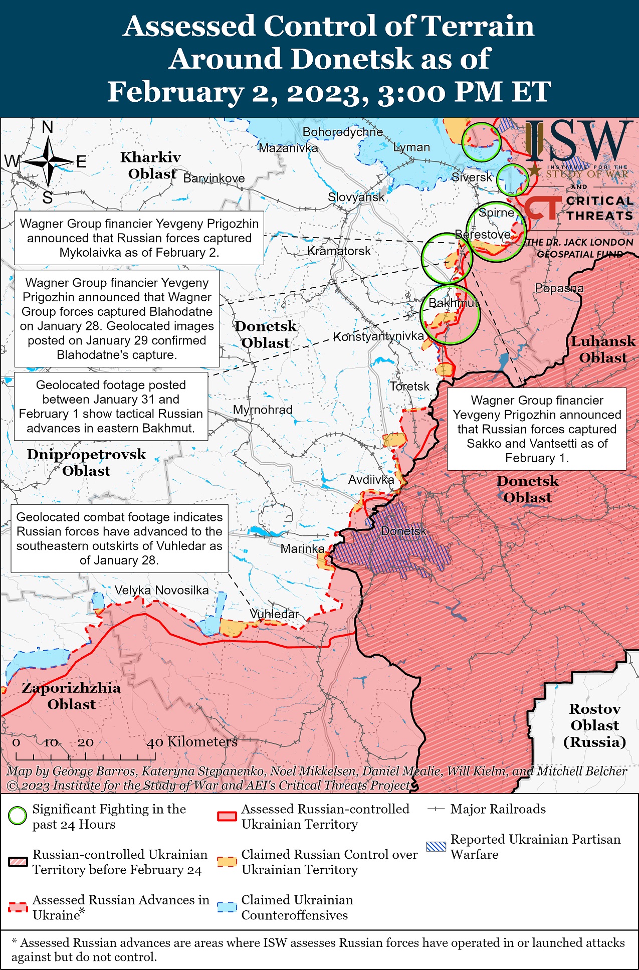 Карта бойових дій в Україні 3 лютого. Фото: ISW