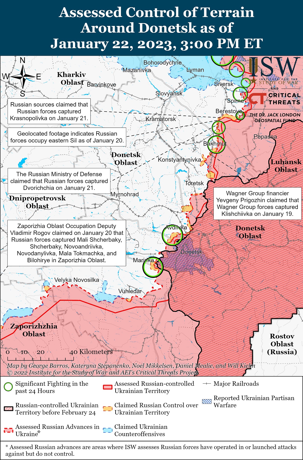 Карта боевых действий в Украине 23 января Фото: understandingwar.org