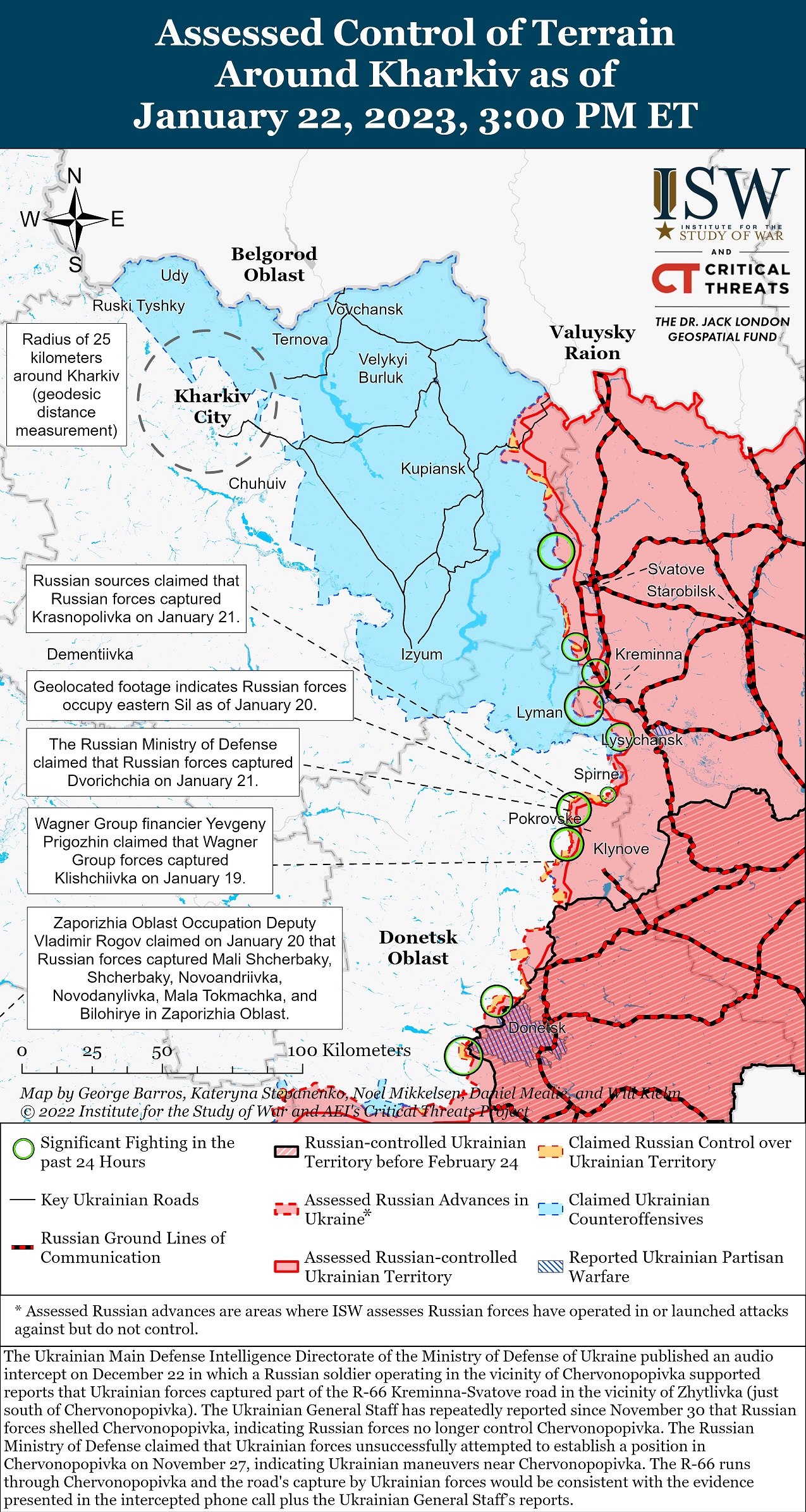 Карта боевых действий в Украине 23 января Фото: understandingwar.org