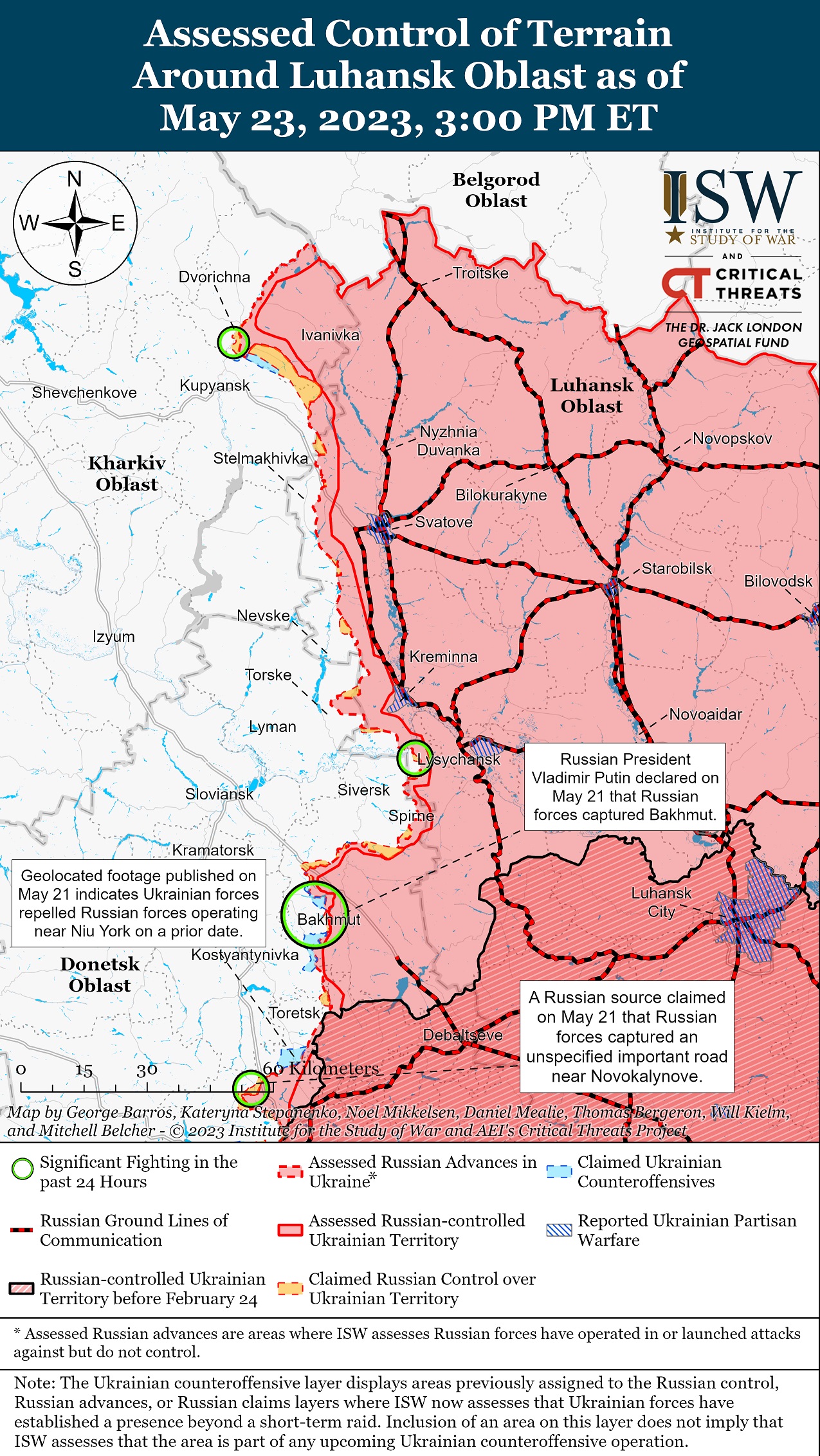 Карта боевых действий в Украине 24 мая.