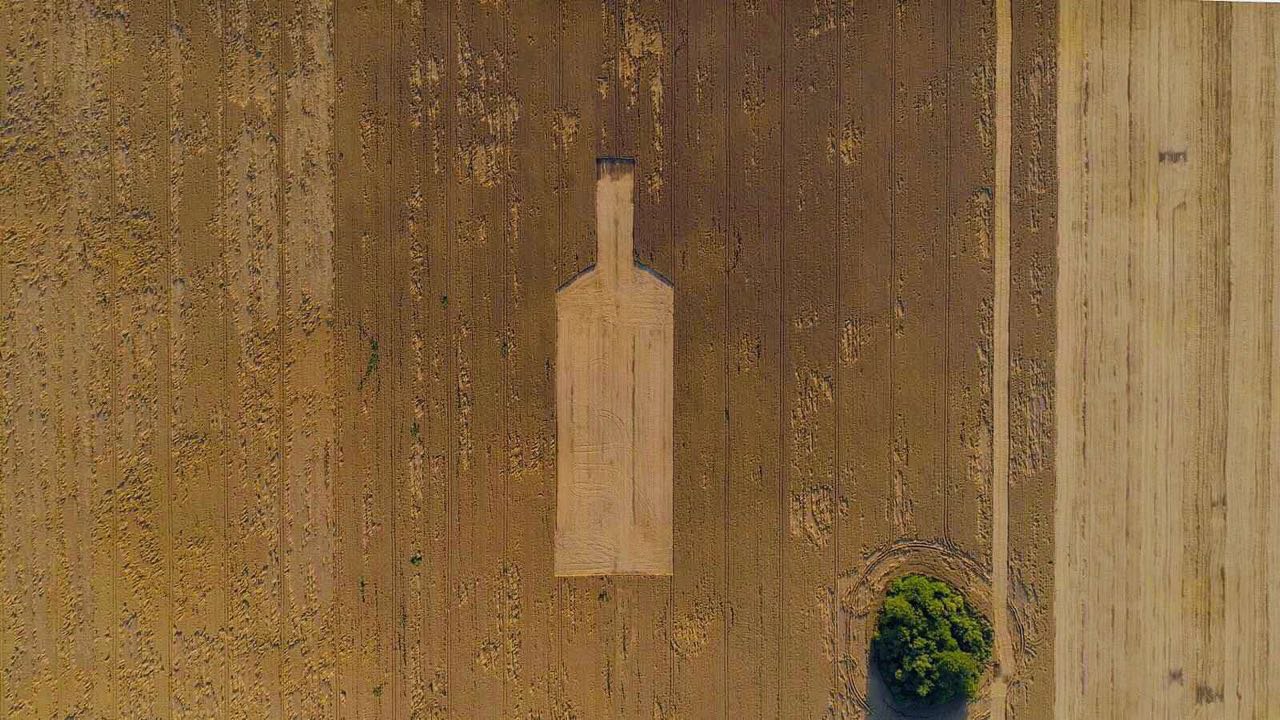 Фотофакт: на поле под Киевом заметили огромную фигуру в виде бутылки фото 1