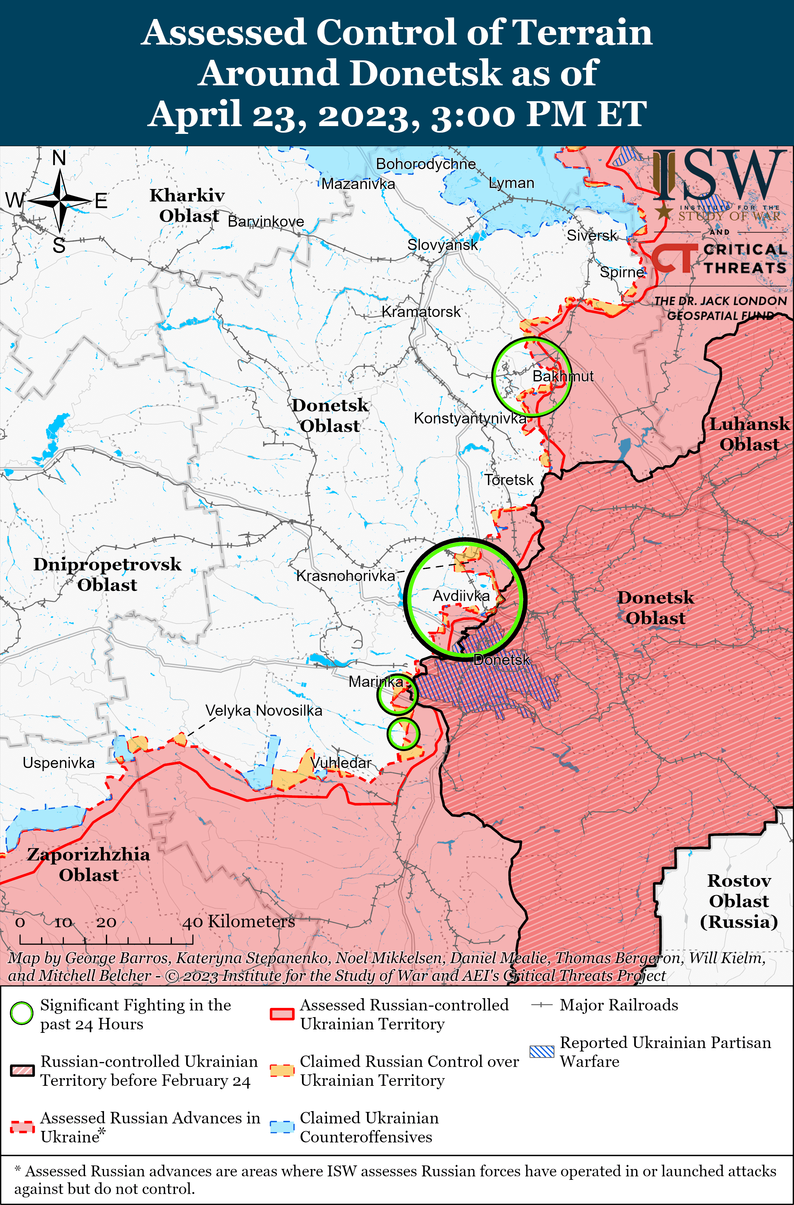 Мапа бойових дій в Україні 24 квітня. || Фото: ISW