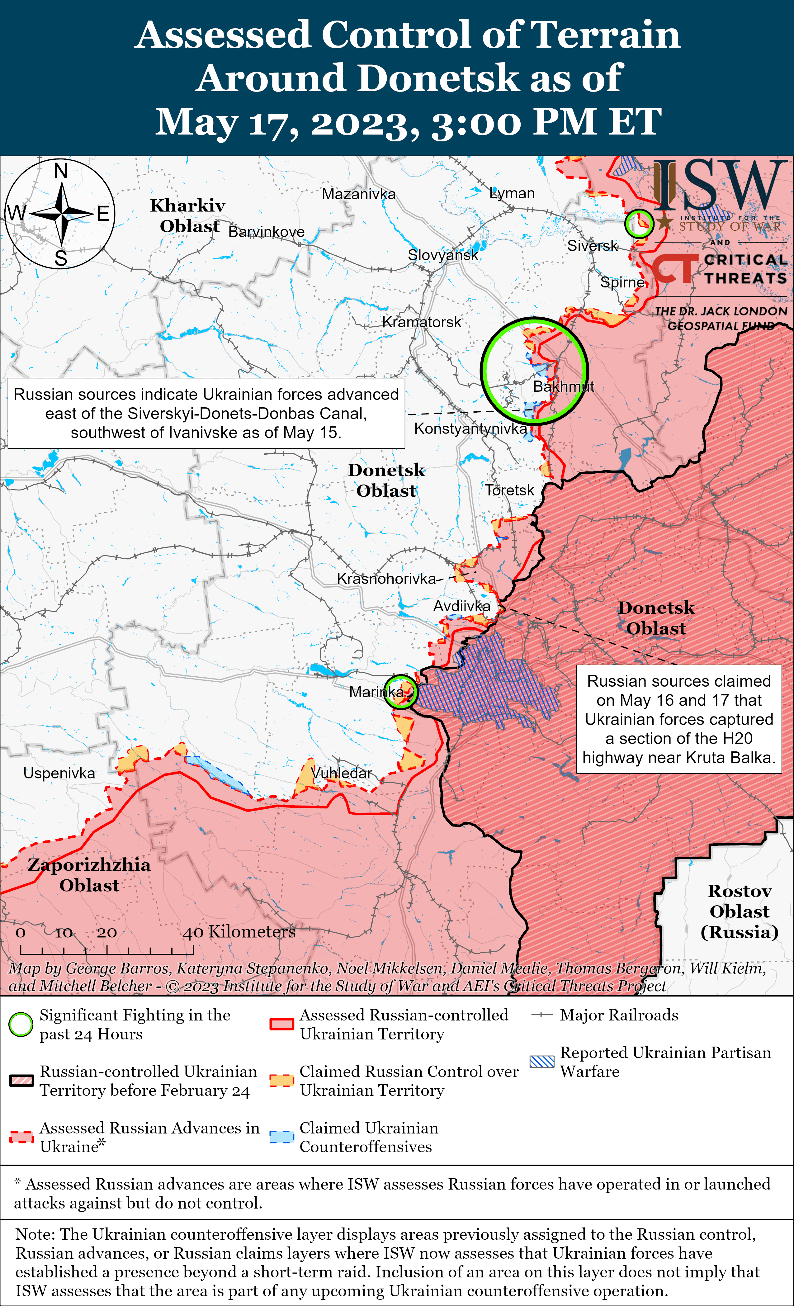 Карта боевых действий в Украине 18 мая. || Фото: ISW
