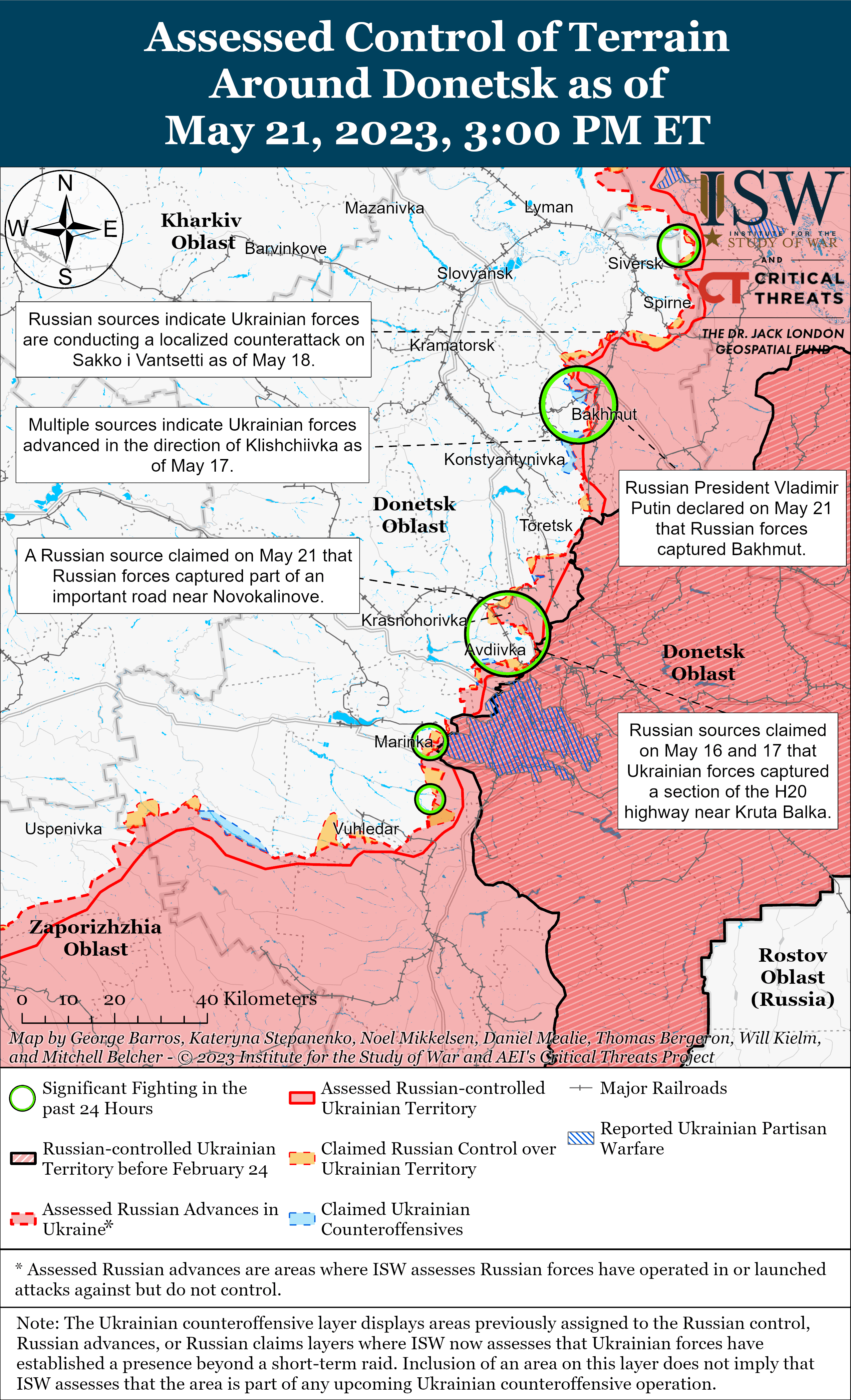 Карта боевых действий в Украине 22 мая. || Фото: ISW
