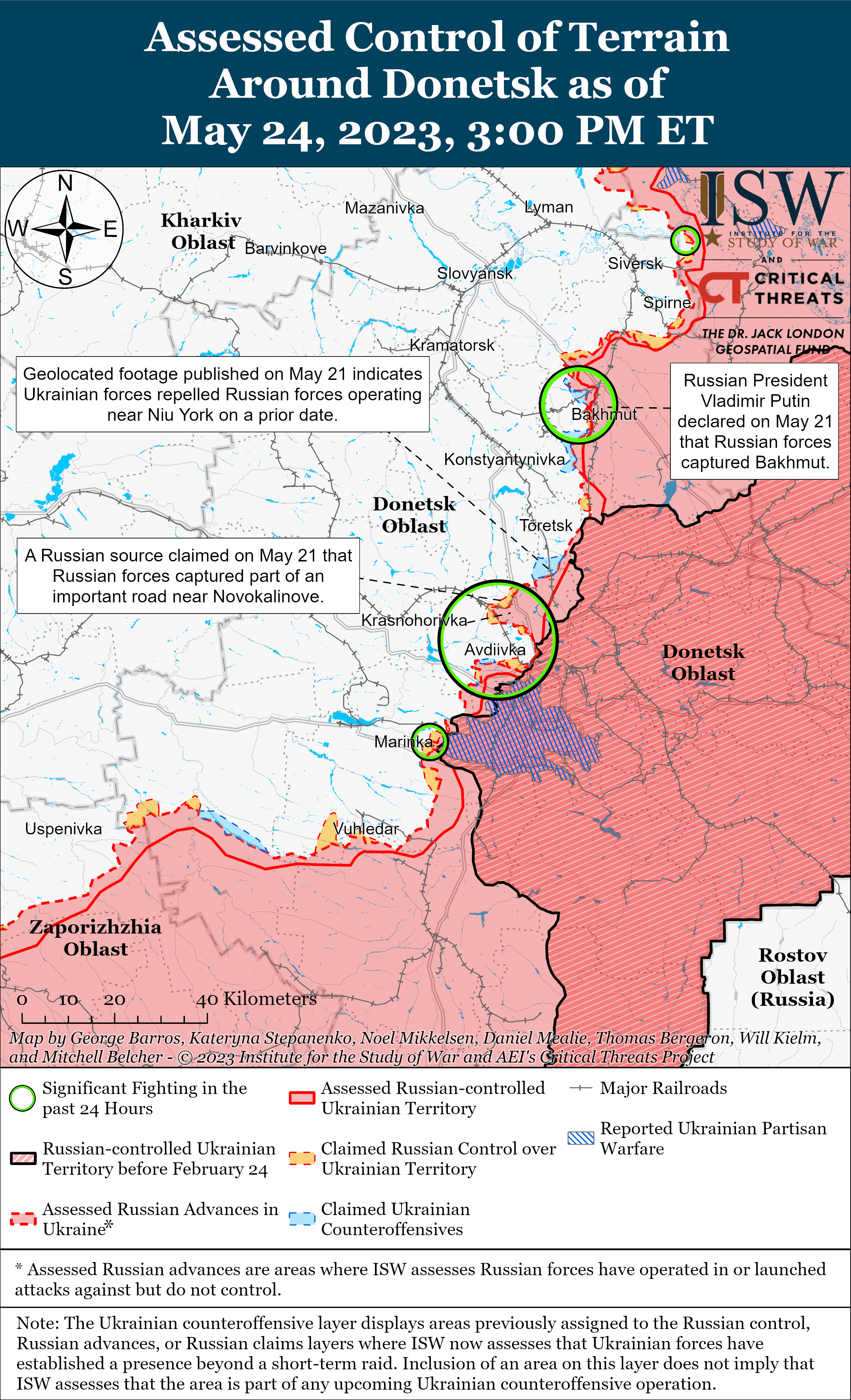 Мапа бойових дій в Україні 25 травня. || Фото: ISW