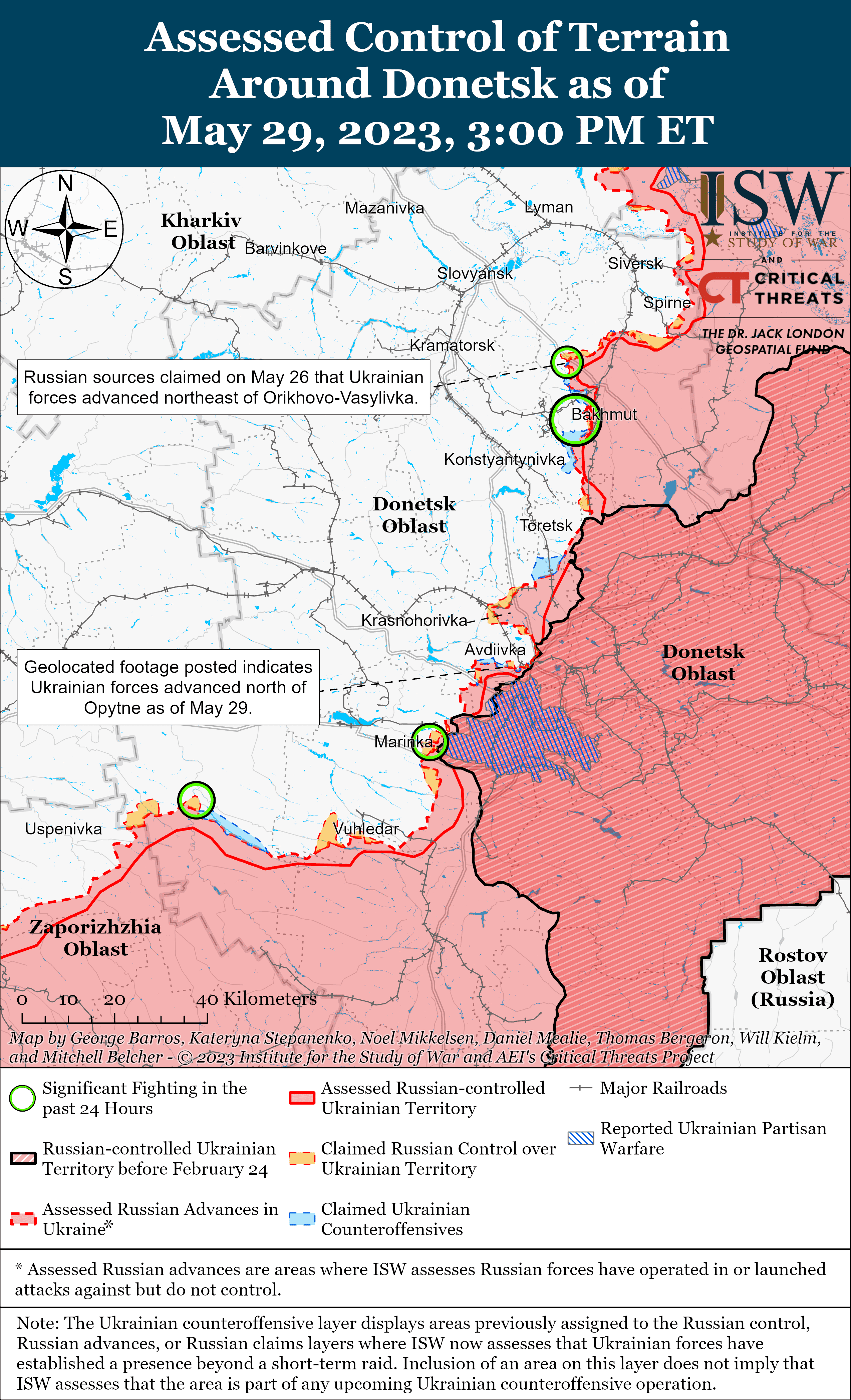 Мапа бойових дій в Україні 30 травня. || Фото: ISW