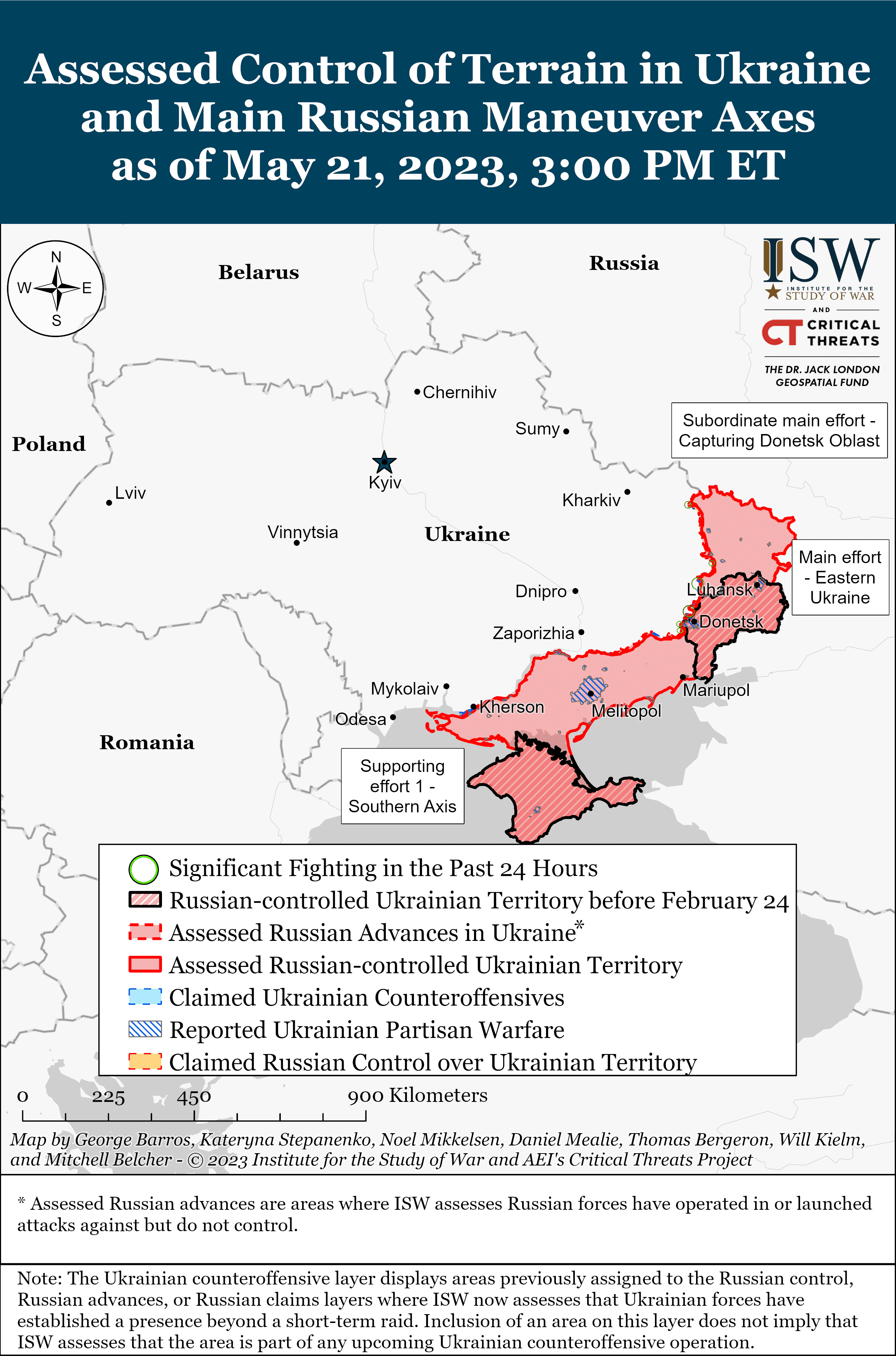 Карта бойових дій в Україні 22 травня. || Фото: ISW