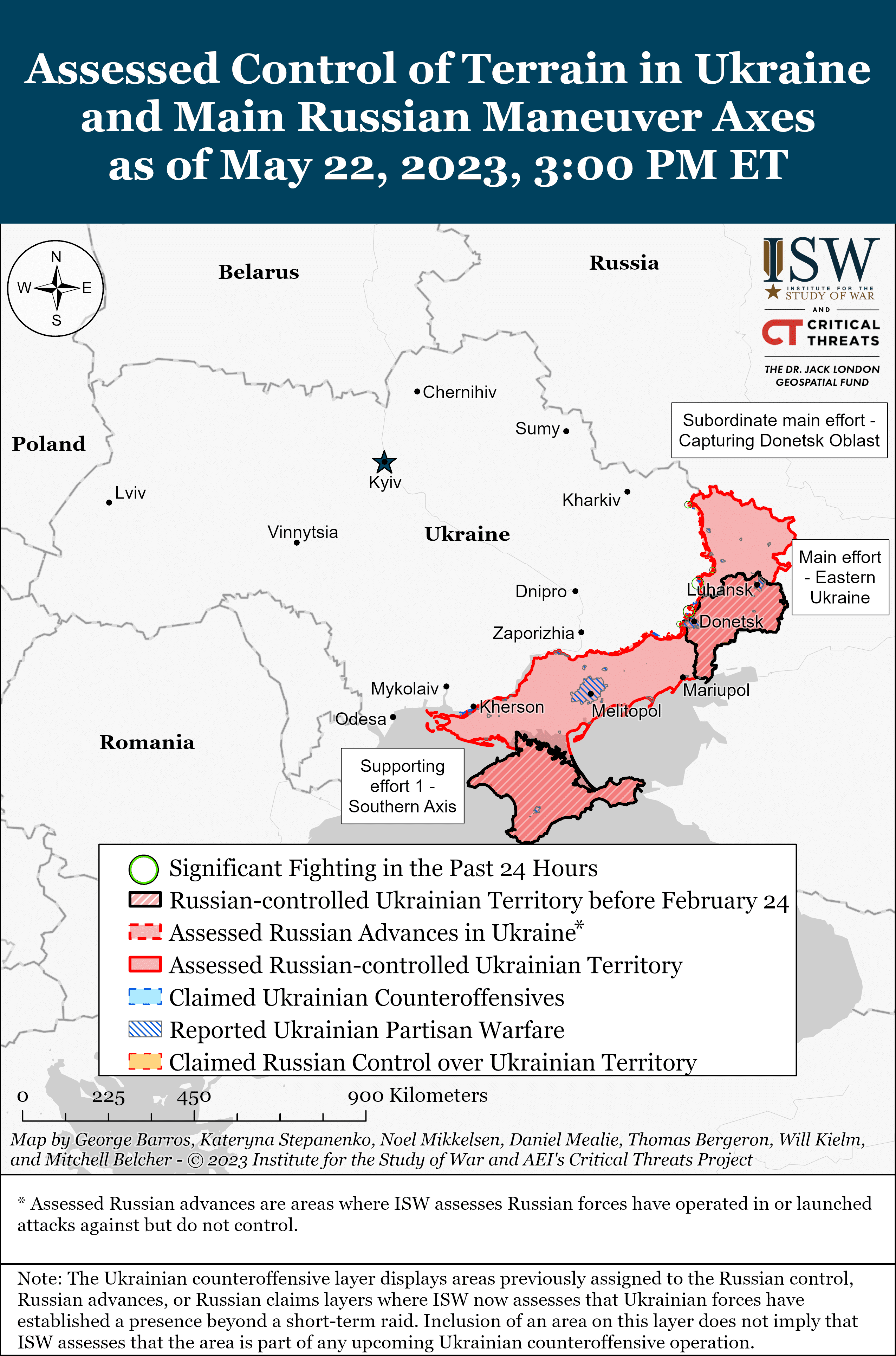 Карта боевых действий в Украине 23 мая. || Фото: ISW