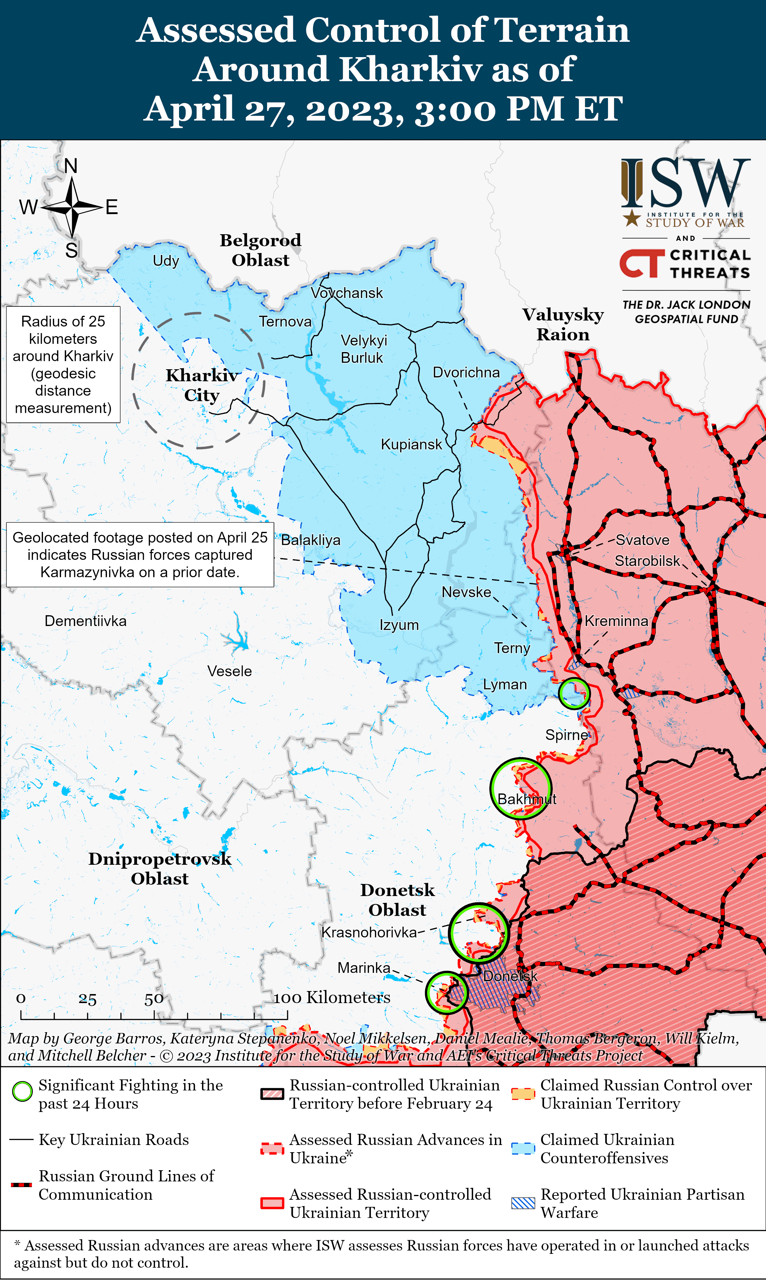 Мапа бойових дій в Україні 28 квітня. || Фото: ISW