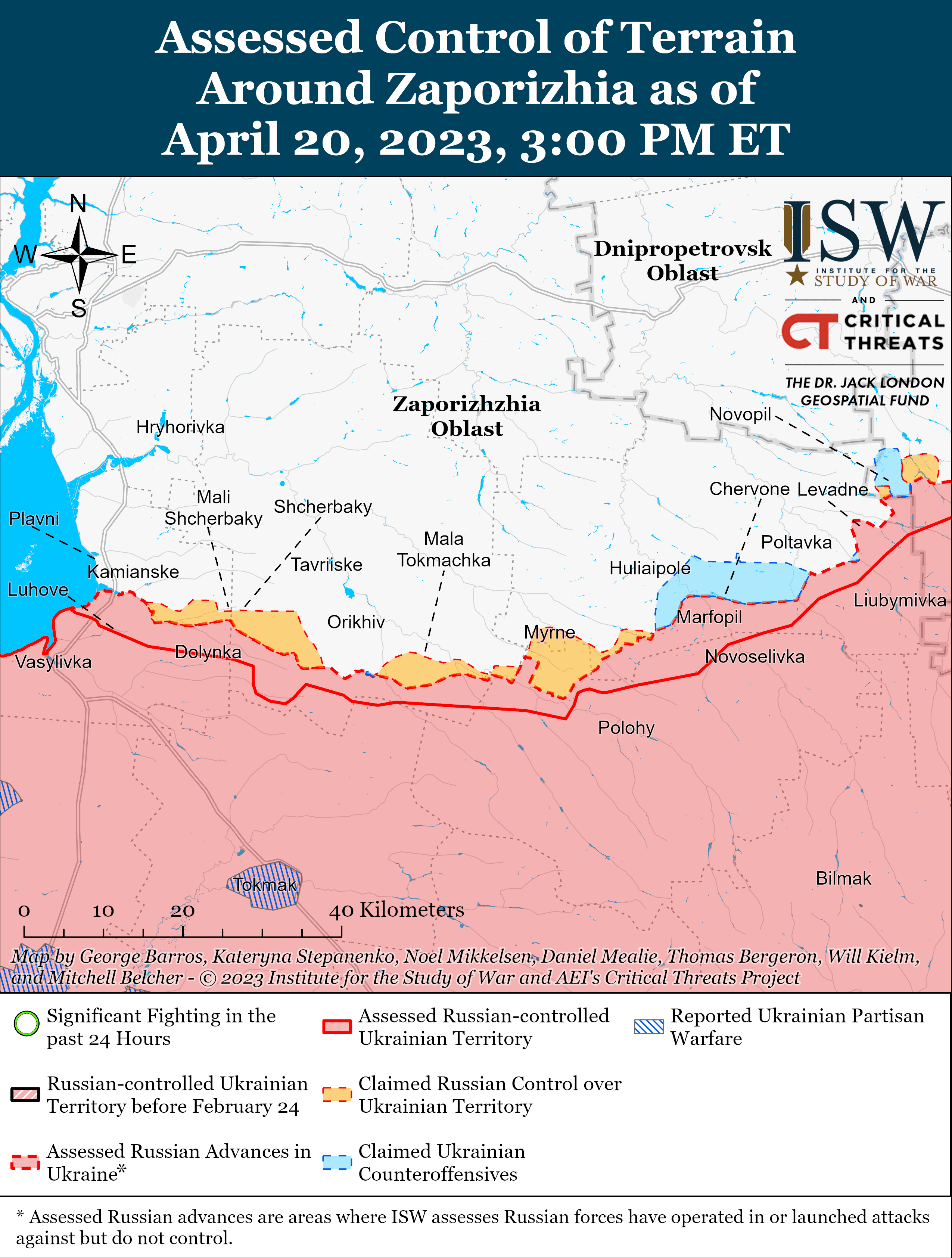 Мапа бойових дій в Україні 21 квітня 2023 року. || Фото: ISW