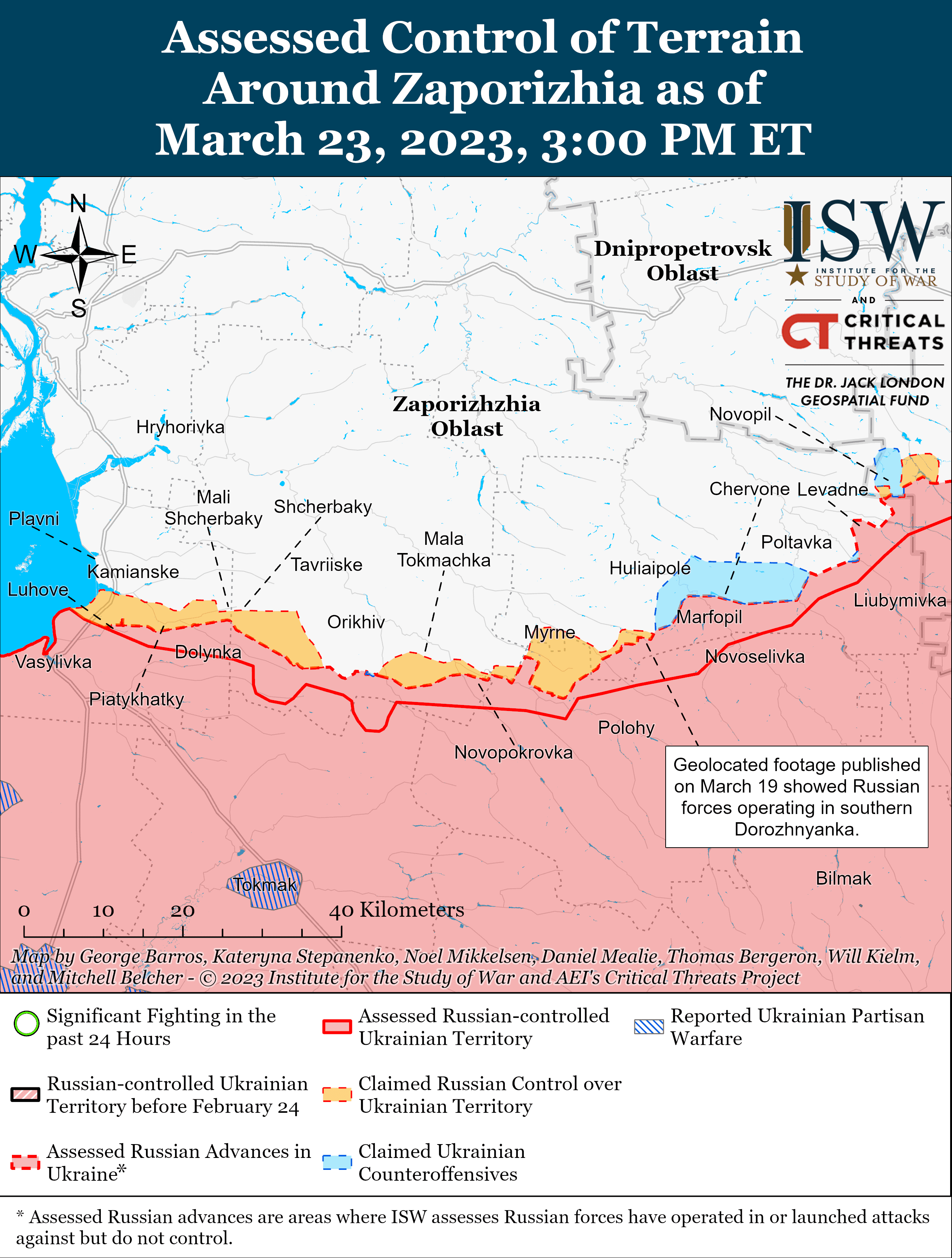 Карта боевых действий в Украине 24 марта. || Фото: ISW