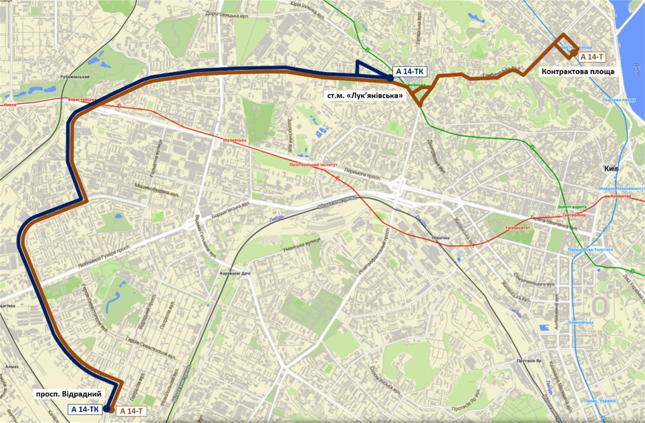Маршрути тимчасових автобусів №14Т та №14ТК.