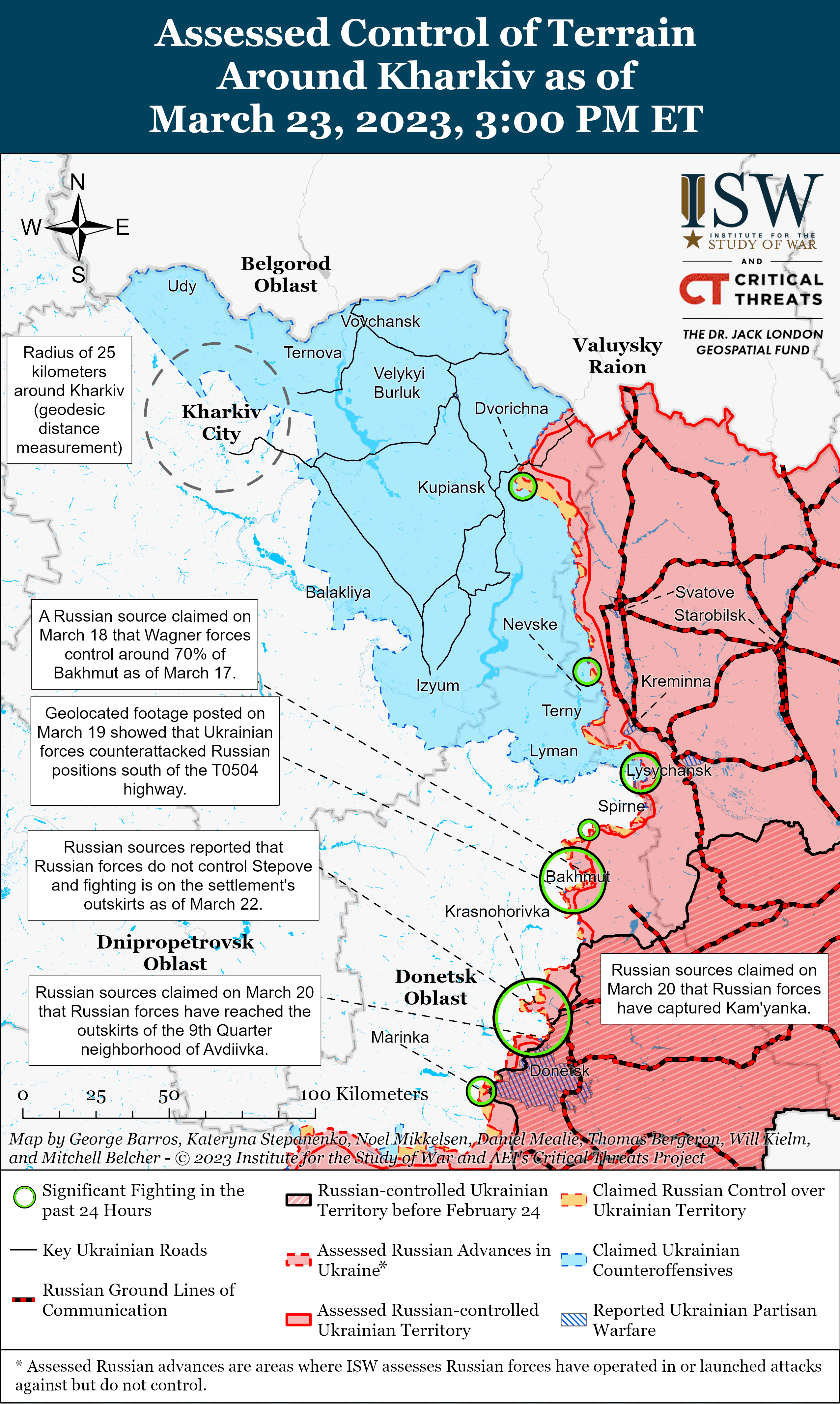 Мапа бойових дій в Україні 24 березня. || Фото: ISW