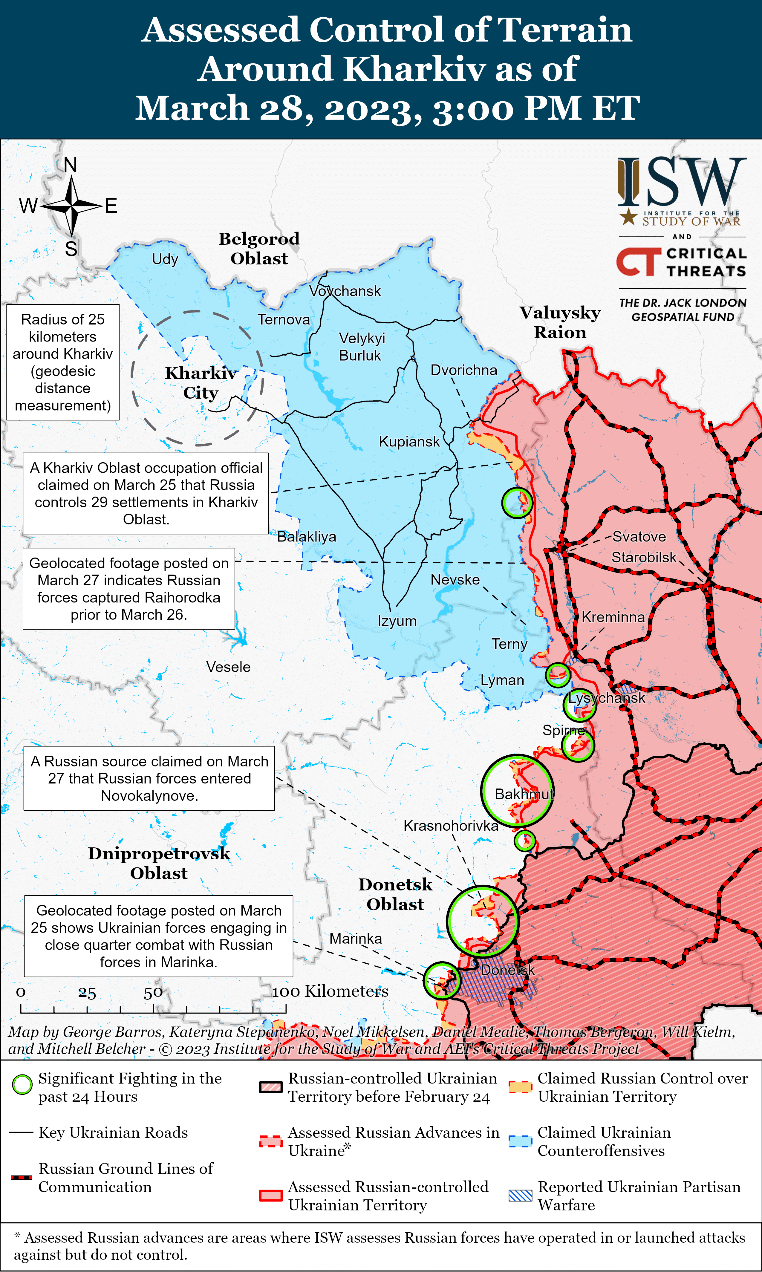Карта боевых действий в Украине 29 марта. || Фото: ISW