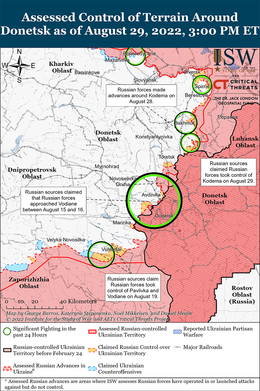 Карта боевых действий на Украине 30 августа.