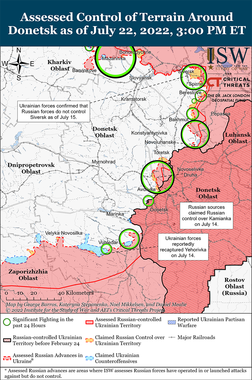 Карта бойових дій в Україні 23 липня